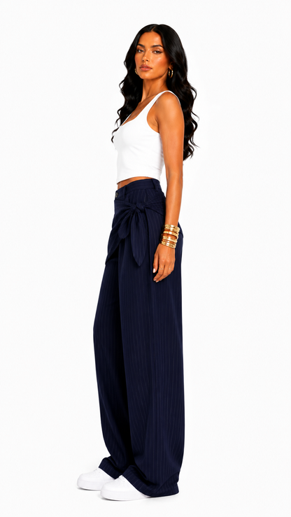 Wrap Waist Pinstripe Trousers