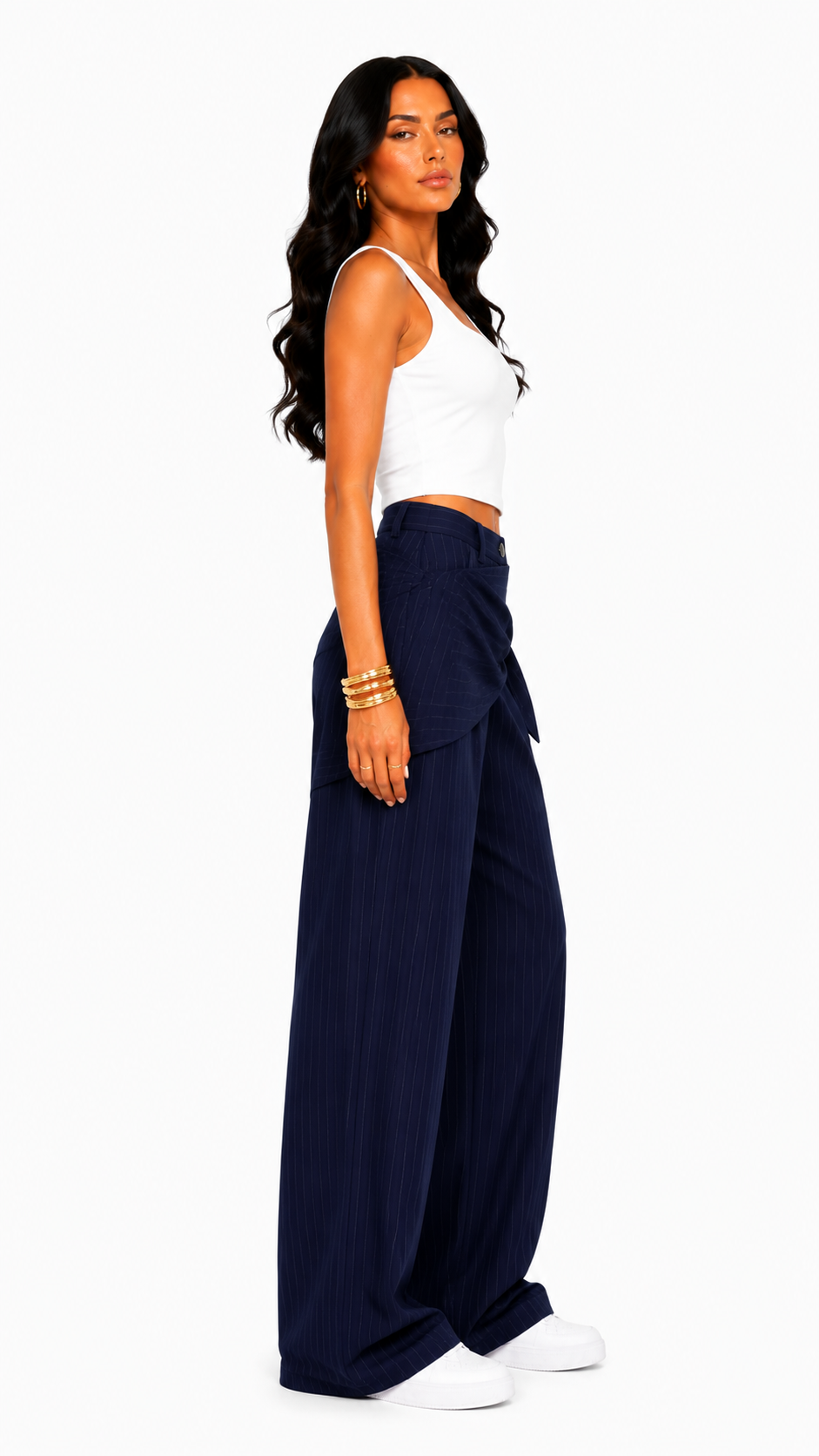 Wrap Waist Pinstripe Trousers