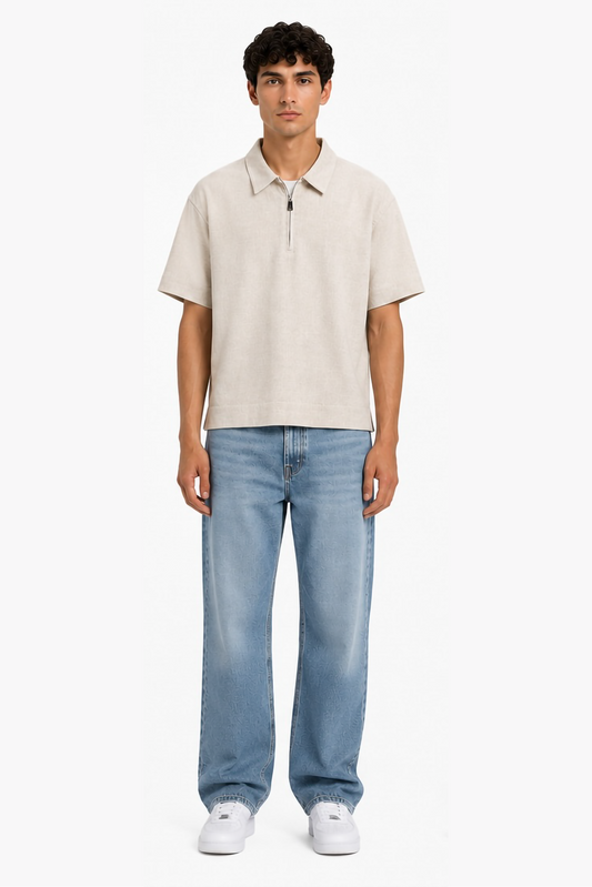 Beige Zipper Linen Shirt