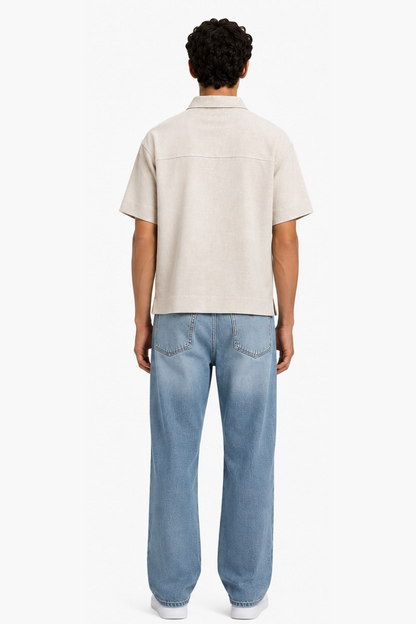 Beige Zipper Linen Shirt