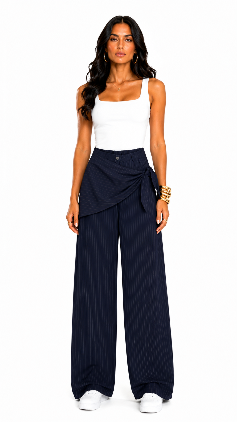 Wrap Waist Pinstripe Trousers