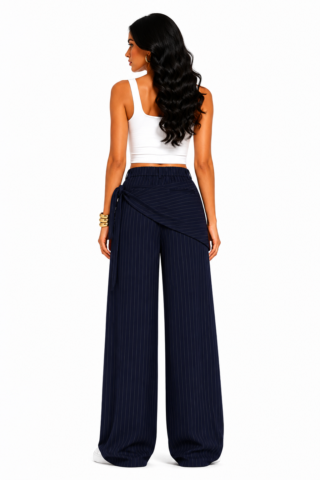 Wrap Waist Pinstripe Trousers