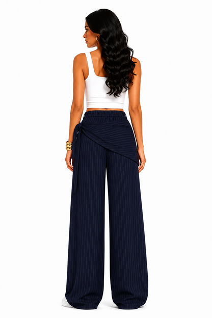 Wrap Waist Pinstripe Trousers