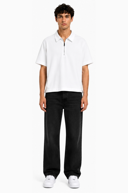 White Zipper Linen Shirt