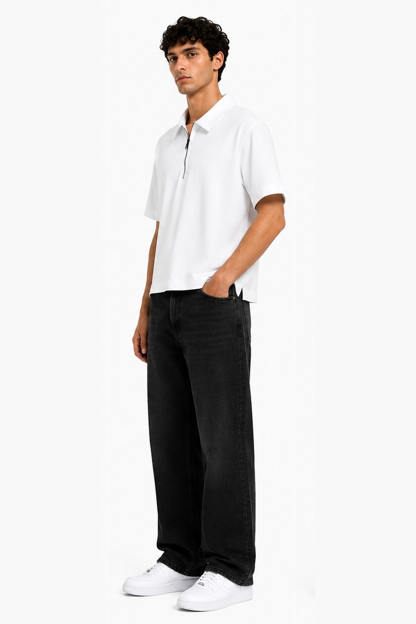 White Zipper Linen Shirt