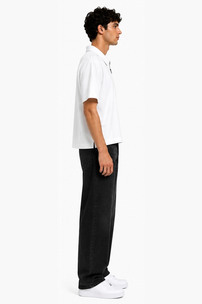 White Zipper Linen Shirt