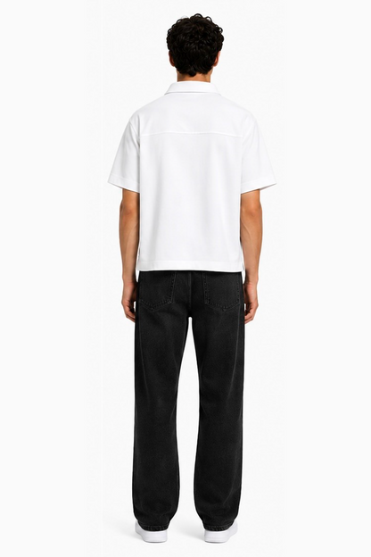 White Zipper Linen Shirt